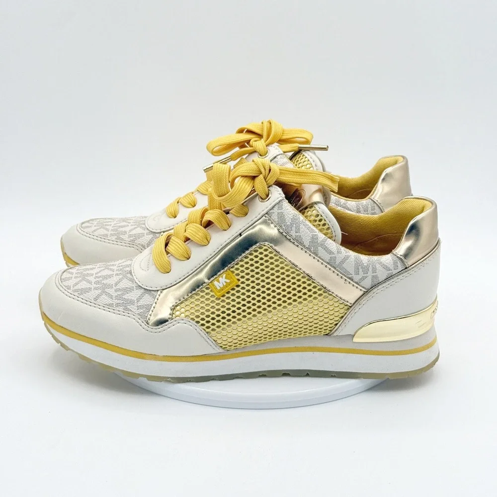 Michael Kors Georgie Trainer Sneakers Size 6.5 Womens Yellow White Gold‎ SG19B